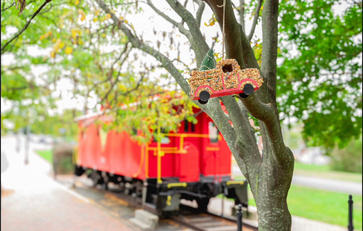 A Red Pick Up Truck with 🎄 Christmas Tree and Presents 🎁