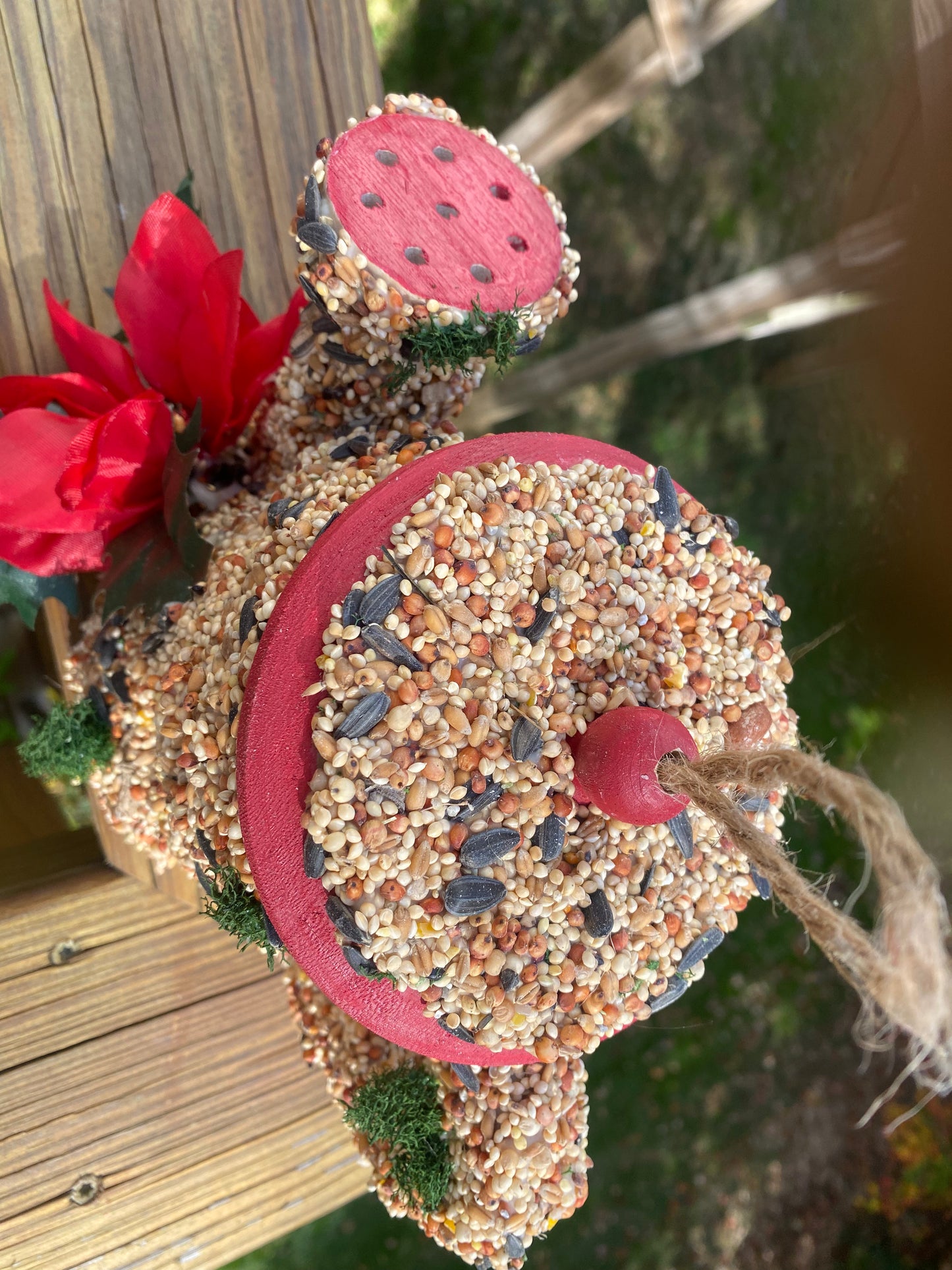 A Red Trim Watering Can decorated with Poinsettia 🌺 flower